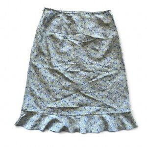 Y2K Express Blue Floral Midi Skirt with Ruffle Hem